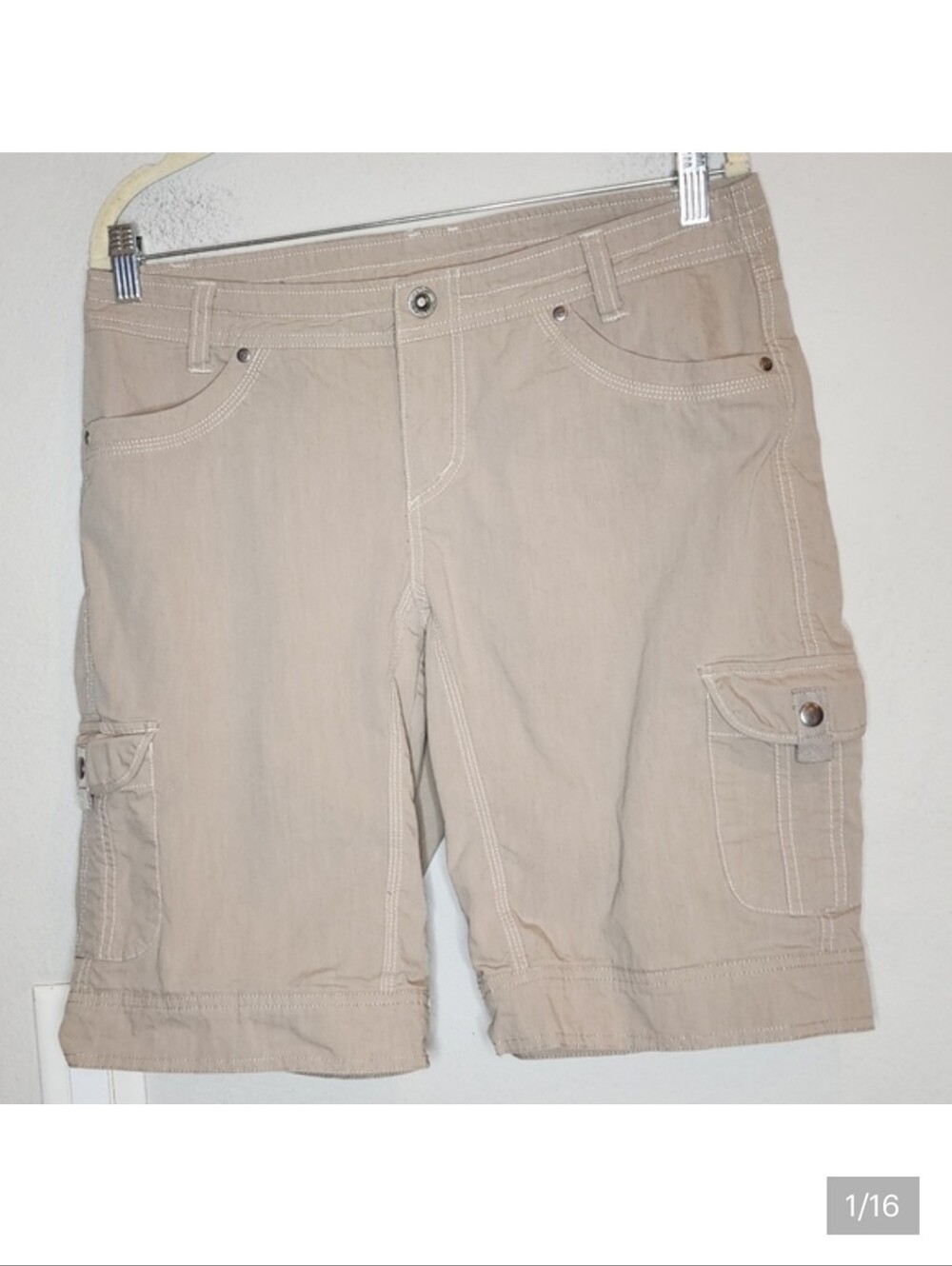 Kuhl Splash Cargo Bermuda Hiking Tan Shorts 6 Pockets Women's Size 12 - Picture 1 of 16
